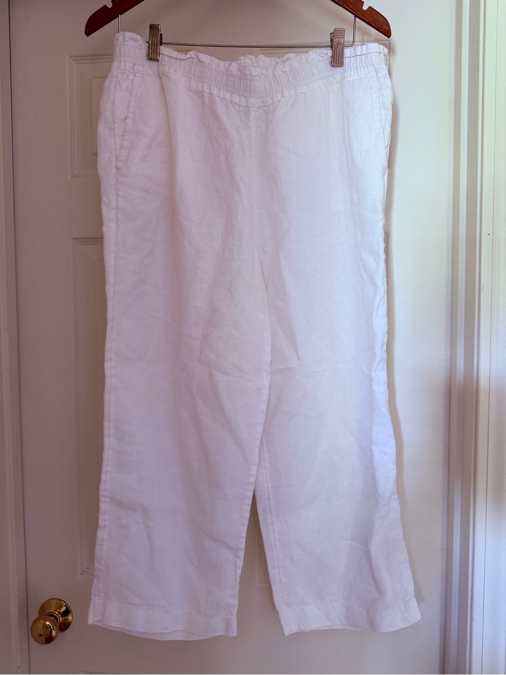 Charter Club White Linen Relaxed Wide-Leg Pants